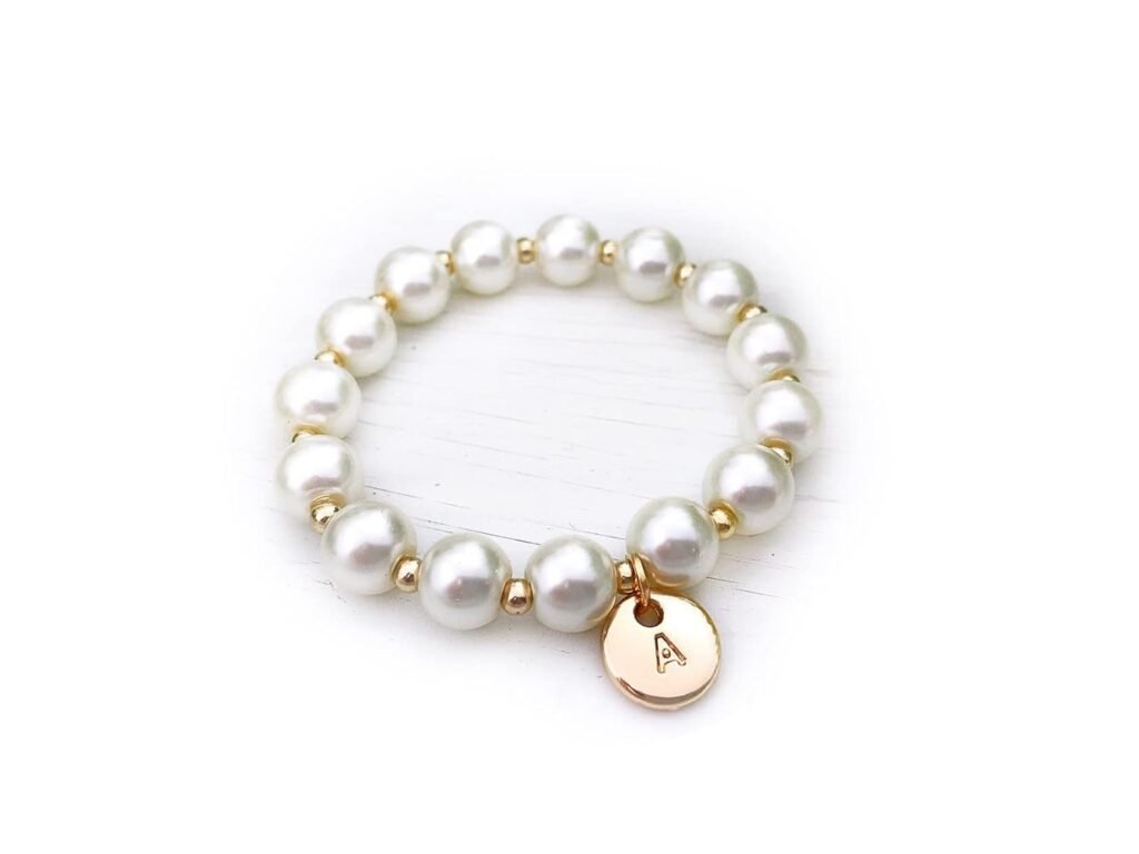 Baby Girls Monogrammed Pearl Gold Stretch Bracelet