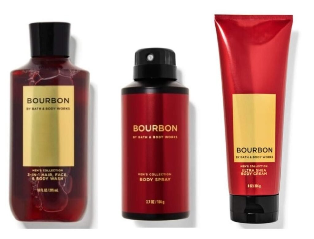 Bath  Body Works Bourbon - Ultra Shea Body Cream 8 oz, 2-in-1 Hair + Body Wash 10 oz  Deodorizing Body Spray 3.7 oz - Set