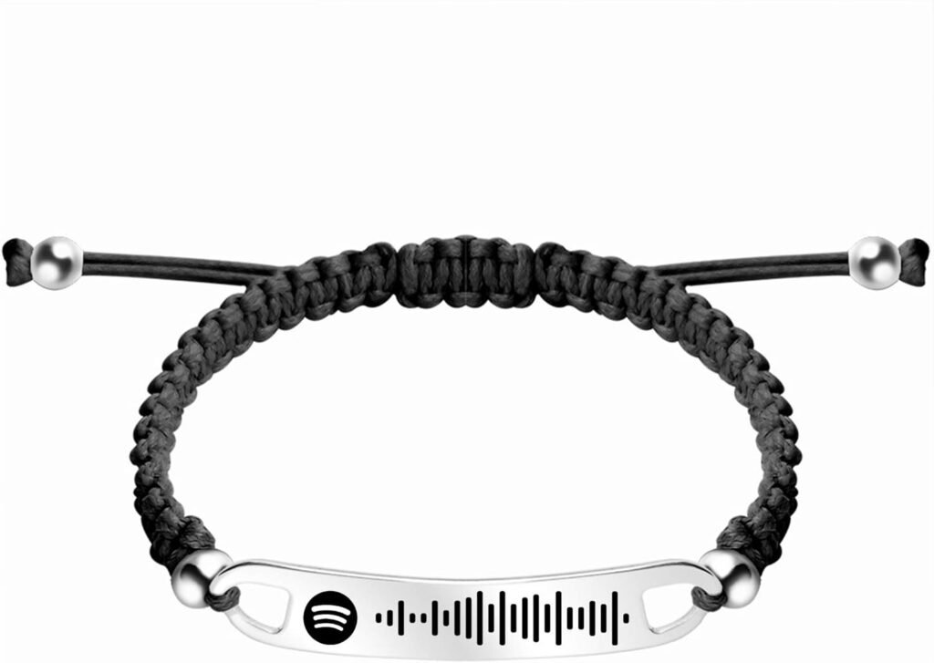 Custom Spotify Code Bracelet Personalized Engraving Can Scan Music Code Rope Adjustable Titanium Steel Bracelet Boyfriend and Girlfriend Valentines Day Birthday Gift