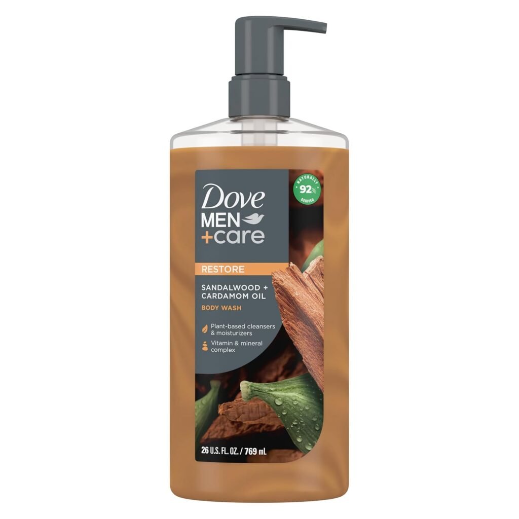 Dove Men+Care Body Wash Sandalwood + Cardamom Oil to Rebuild Skin in the Shower with Plant-Based Cleansers and Moisturizers 26 oz