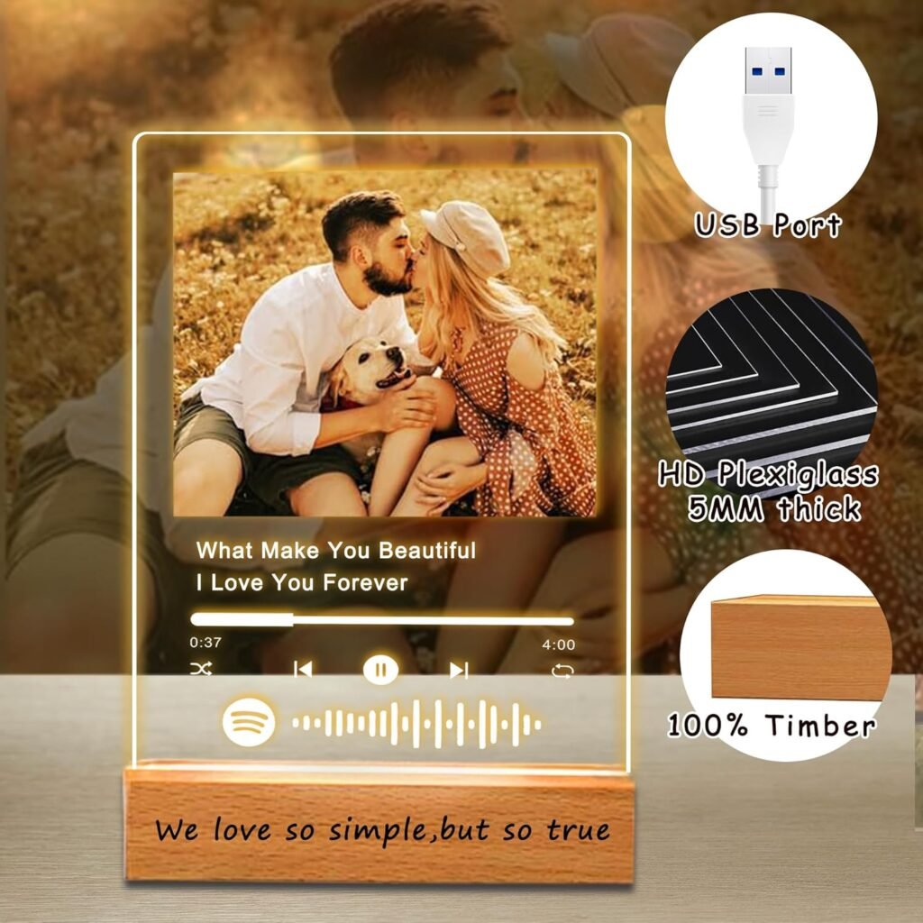 Personalized Acrylic Music Plaque with Wooden, Custom Spotify Plaque with Unique Custom Your Favorite Song  Photo for Boyfriend or Girlfriend, Customized Gifts for Couples, Famlily