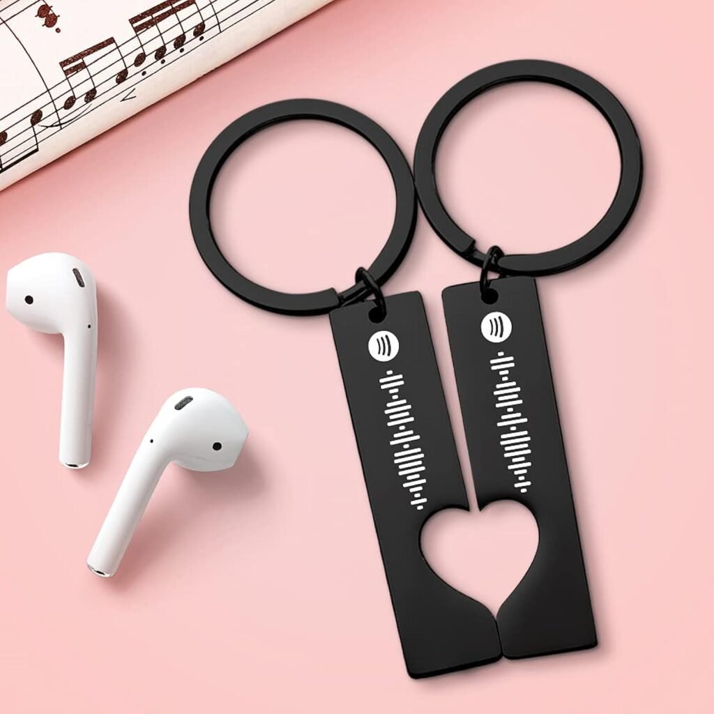 Personalized Music Spotify Code Keychain Custom Engraved Song Stainless Steel Heart Couples Keychain Gifts