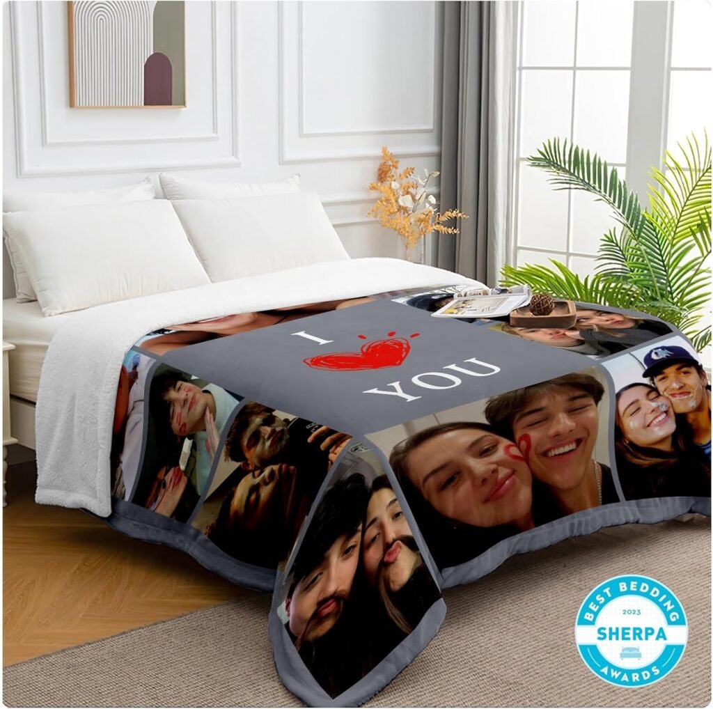 Ships Next Day-Printed in USA, Spotify Code Music Blanket with Photo for Boyfriend and Girlfriend Gifts, Picture Blankets for I Love You Gifts for Her, Wife Birthday Photo Gifts