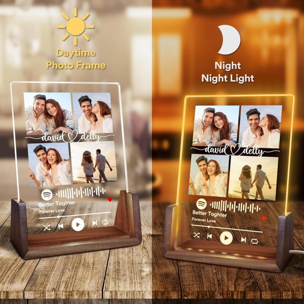 Personalized Spotify Acrylic Plaque with Photo, Customized Gift for Him Her, Custom Night Light Music Picture Frame for Boyfriend Girlfriend, Custom Gifts for Birthday Anniversary Couples Men Women