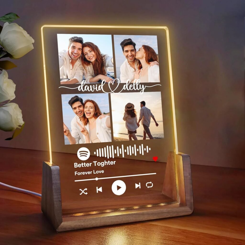 Personalized Spotify Acrylic Plaque with Photo, Customized Gift for Him Her, Custom Night Light Music Picture Frame for Boyfriend Girlfriend, Custom Gifts for Birthday Anniversary Couples Men Women