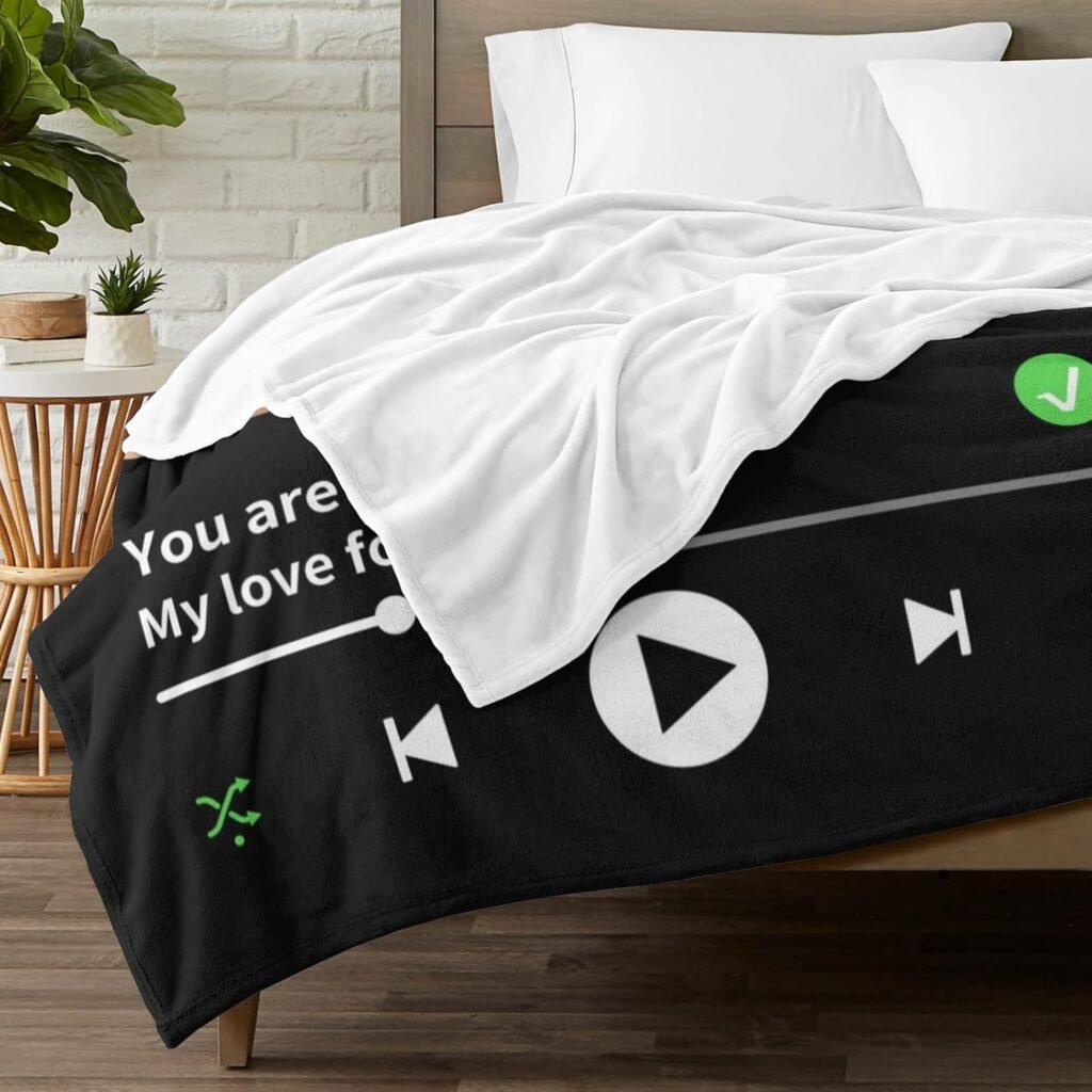 Personalized Spotify Code Music Blanket, Valentines Day Gifts for Him Her, Custom Love Blanket with Picture Text for Couple Boyfriend Girlfriend Wife Husband