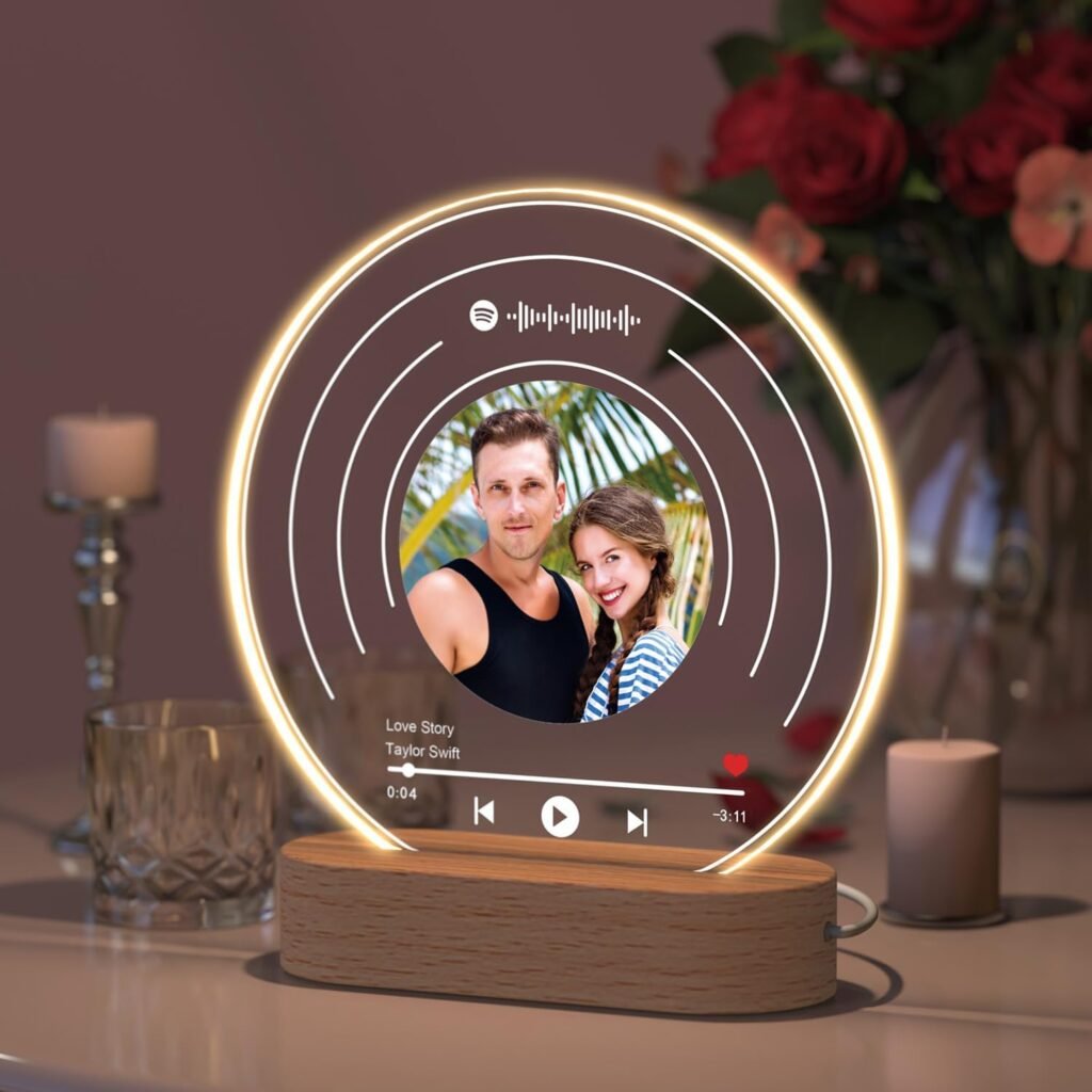 Personalized Vinyl Record with Photo, Custom Spotify Song Plaque, Personalized Music Acrylic Album Cover, Customizable Night Light, Christmas Anniversary Birthday Gifts for Her Him