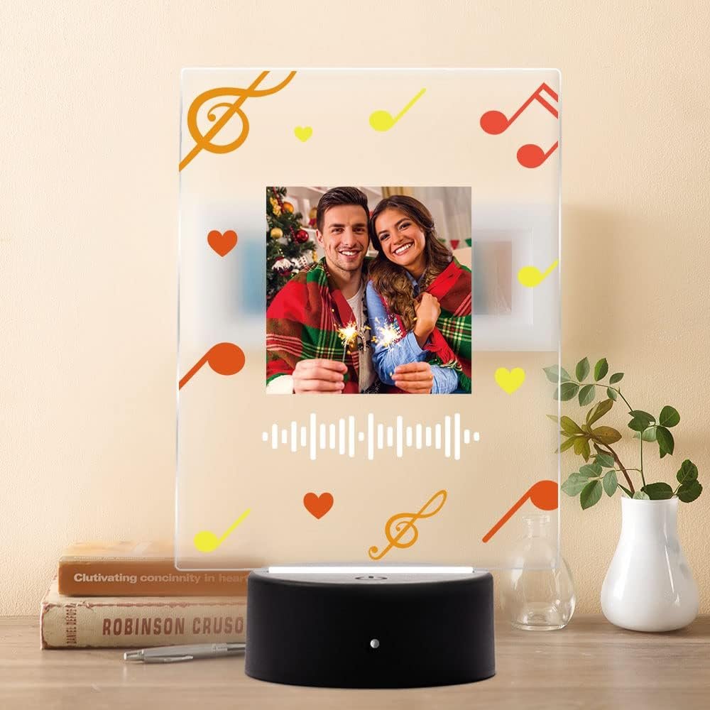 VEELU Custom Spotify Plaque Glass Art with Night Light, USB Touch Control Color Changing LED Light, Personalised Scannable Spotify Code Music Plaque (7 Colors Stand and Remote Control)