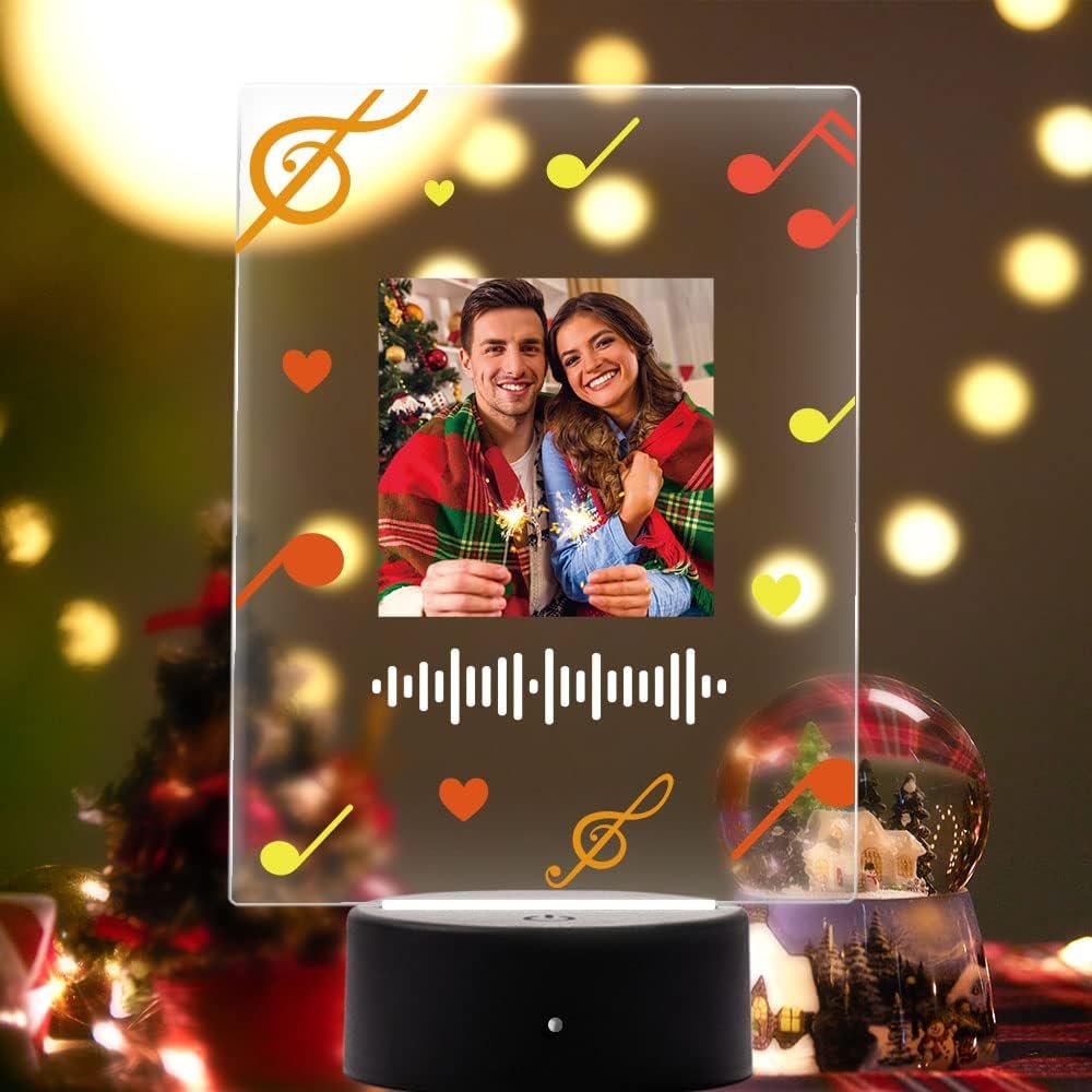 VEELU Custom Spotify Plaque Glass Art with Night Light, USB Touch Control Color Changing LED Light, Personalised Scannable Spotify Code Music Plaque (7 Colors Stand and Remote Control)