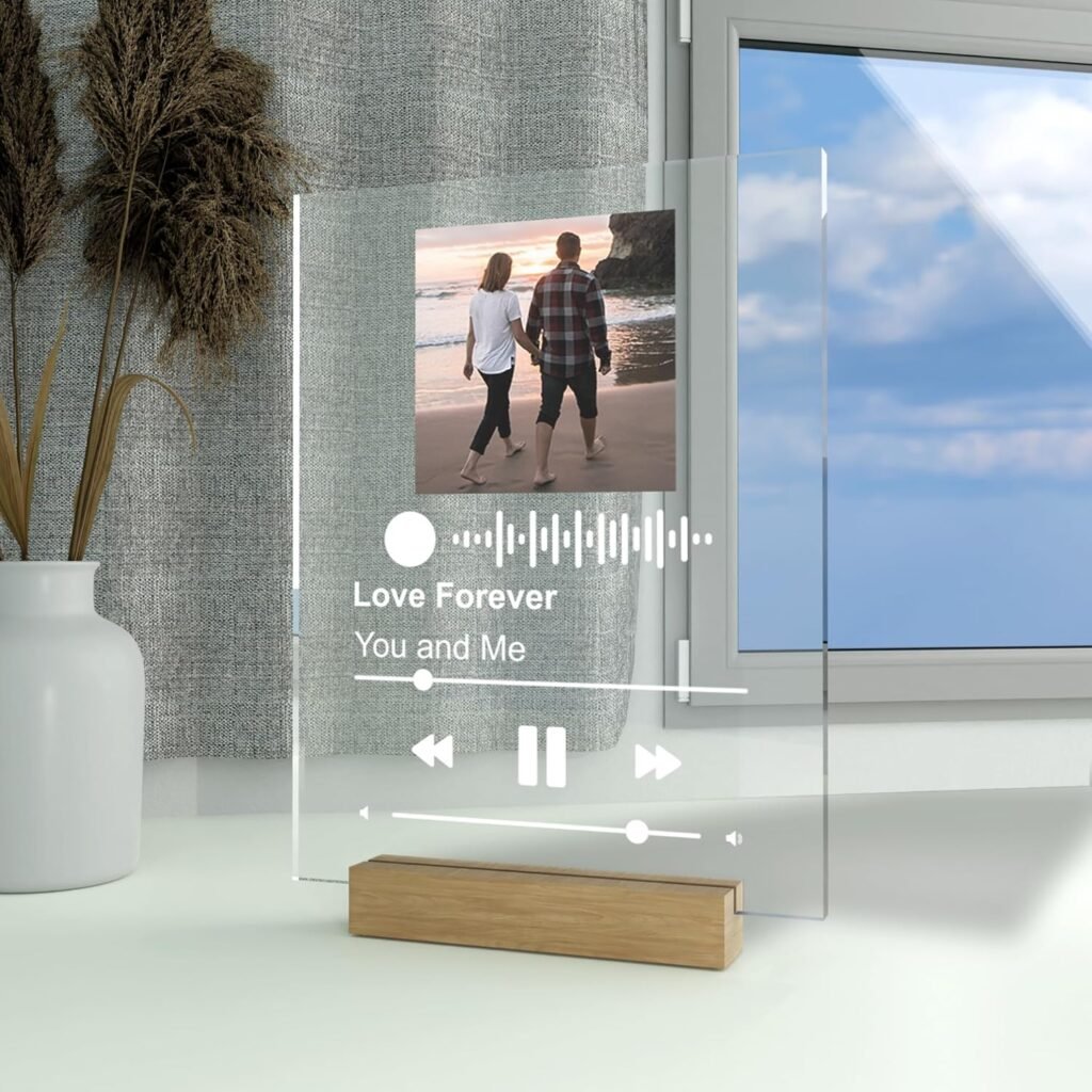 WONDERDECOR Personalized Spotify Glass Music Plaque - Custom Song Album Cover with Photo - Perfect Present for Couples, Friends, Music Lovers